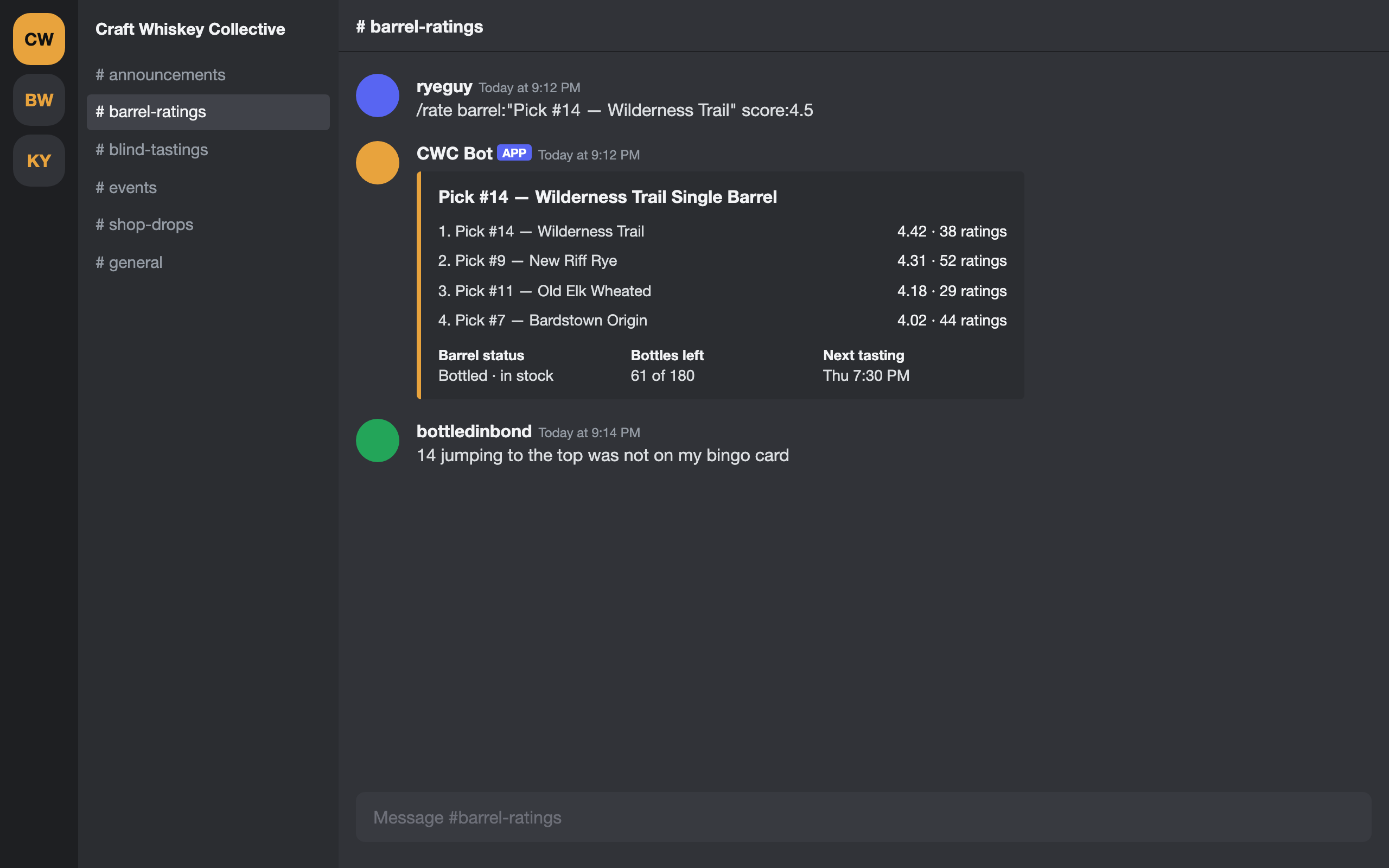 Craft Whiskey Collective bot screenshot