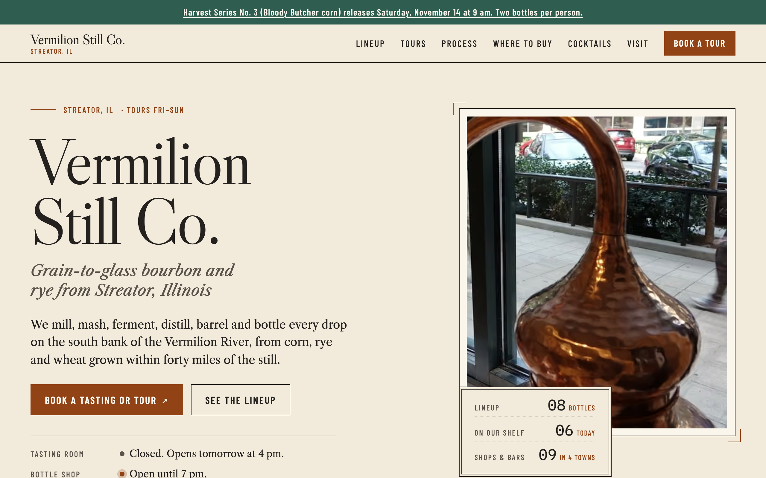 Vermilion Still Co. template, home page