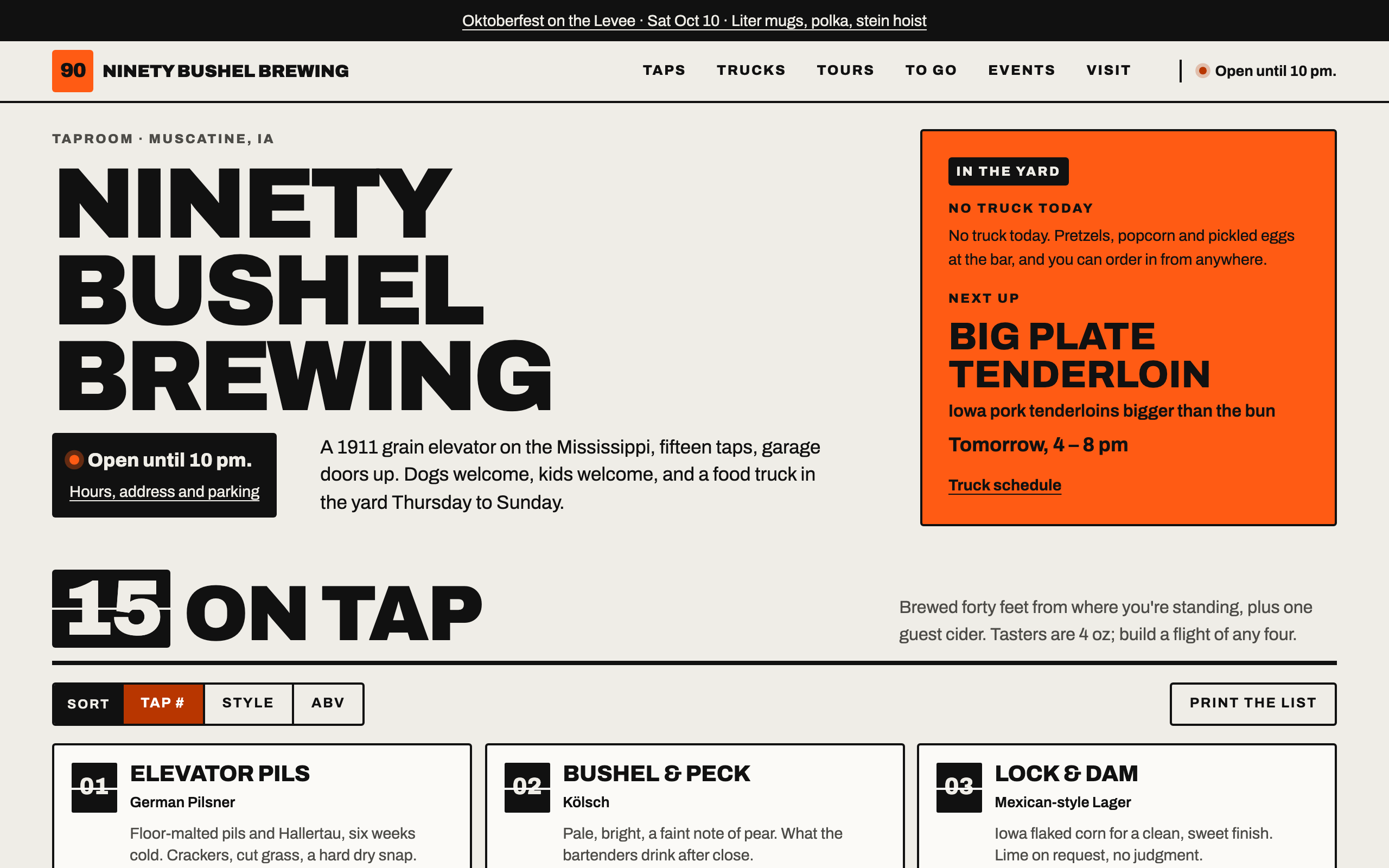 Ninety Bushel Brewing template, home page